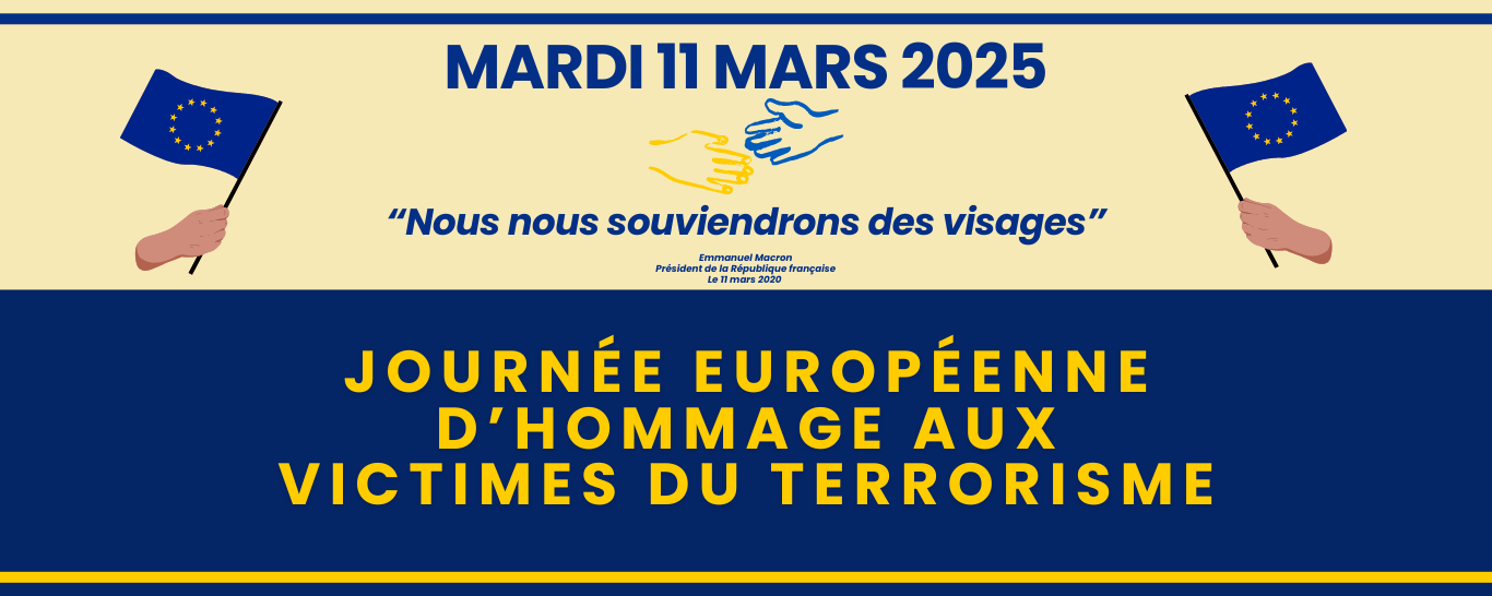 Affiche comprenant diverses inscriptions et une citation du président de la République française